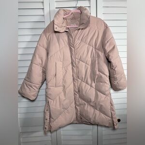 Zara Girls TRF Collection Beige Blush Puffer Long Coat | Down-Filled Size 13-14